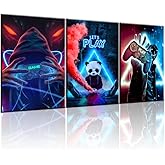 NCYEL 3-Piece Gamer Wall Art Set - Neon Gaming Canvas Prints | Cyberpunk Video Game Decor | Unframed 12x16 Inches Posters for Game Room, Bedroom, Office, Esports Setup | Cool Gamer
