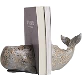 HAUCOZE Decorative Book Ends Ocean Decor Statue Whale Sculpture 9.4 Inch | Resin Coastal Figurine Nautical Gift Table Centerpiece Ornament for Living Room Bookshelf Office
