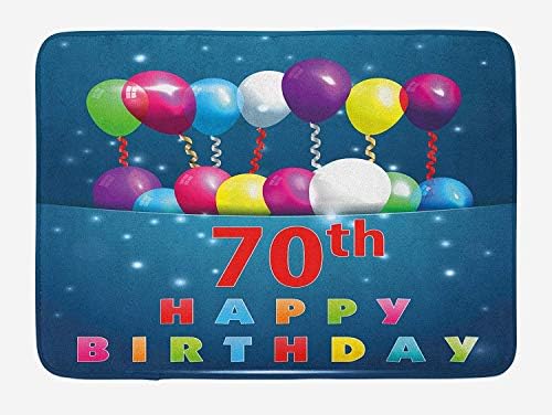 NasNew Doormats 70th Birthday Bath Mat, Colorful Balloons on Dark Blue Backdrop with The Party Items Artistic Print, Plush Bathroom Decor Mat with Non Slip Backing, 23.6 W X 15.7 W Inches, Multicolor