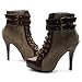 Ollio Women's Winter Shoe Lace Up Military Buckle High Heel Multi Color Ankle Boot