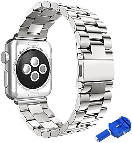 Apple Watch Band, Aokay Solid Stainless Steel Metal Replacement Band with Size Remover for Apple Watch Series 3 Series 2 Series 1 Sport and Edition 38mm, Silver
