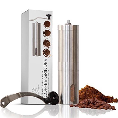 HENSUN Manual Coffee Grinder With Adjustable Ceramic Burrs, Portable Handheld Mini Conical Burr Mill for French Press, Acrylic Jars and Stainless Steel Handle