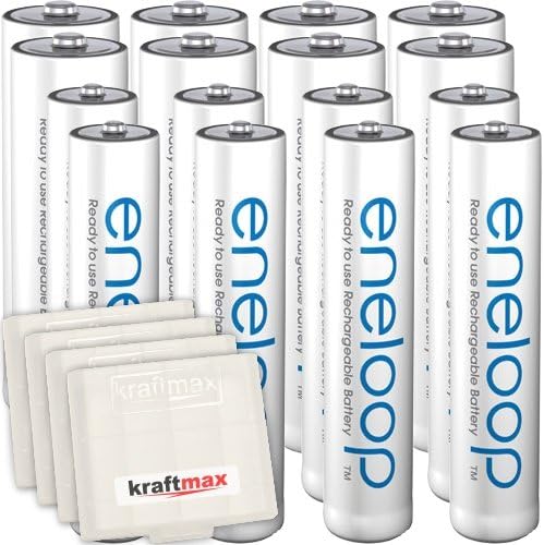 Kraftmax 16 combi-pack of Panasonic Eneloop rechargeable batteries 8 AA/Mignon, 8 AAA/micro high-performance rechargeable batteries in Kraftmax battery boxes V5, 16-pack