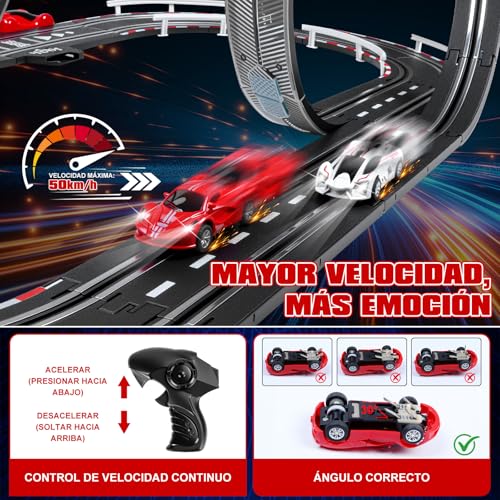 colmanda Electric Racing Track, Illuminated Car Track for Children 1:64 Track Cars -4 LED Cars, 360° Loop, Scart, Counter Turn, Circuit Car Children 3+ Years Toy Gifts (S)