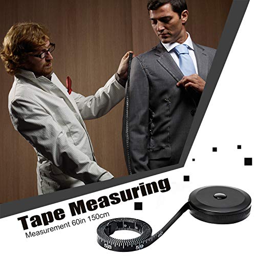 2Pcs Tape Measure for Body Cloth Ruler Measuring Tape for Sewing Tailor Fabric Measurements Tape Retractable Dual Sided Black 60-inch