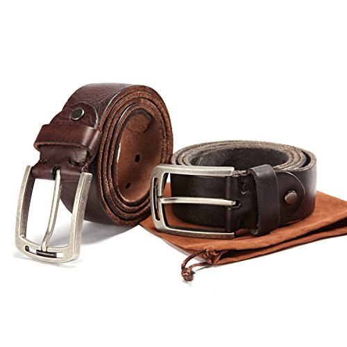 HYHZ Men's Full Grain Leather Belt,Casual Genuine Leather Waist Strap With Anti-Scratch Pin Buckle(Casual Coffee)