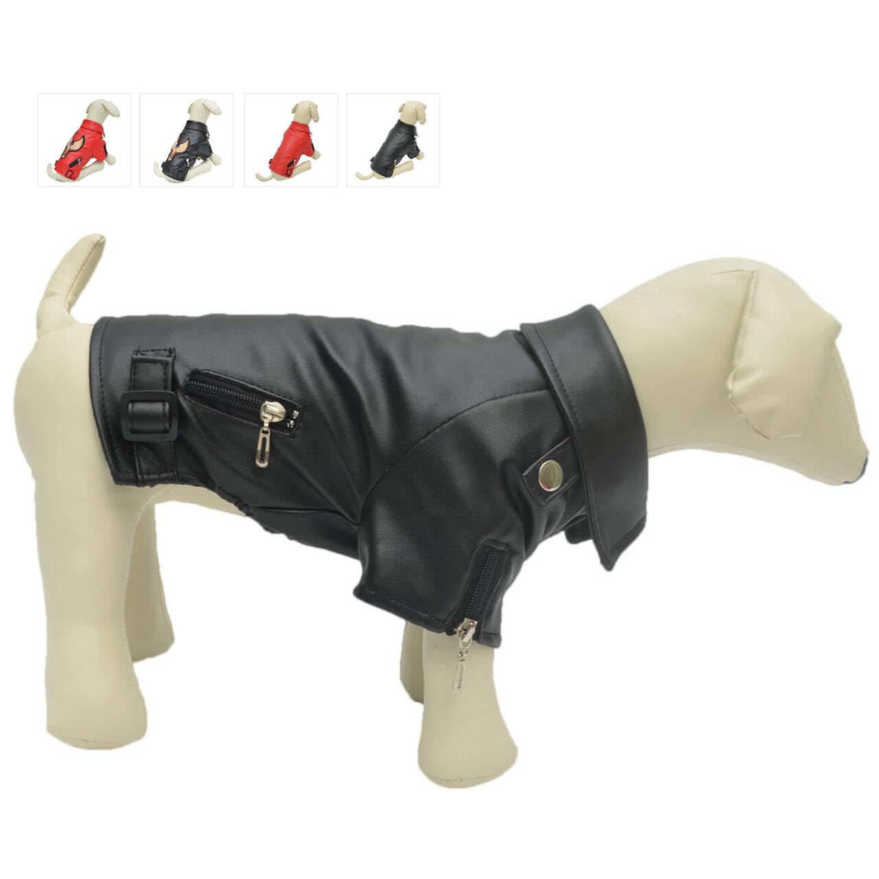 Lovelonglong Cool Dog Leather Jacket, Warm Coats Dogs Windproof Cold Weather Coats for Pugs Bulldog Pitbull Black B-L