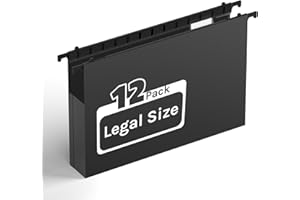 ANSOOK Extra Capacity Legal Size Plastic Hanging File Folders,2" Expanding Accordian Pocket with Black Insert Gasket,Heavy Duty for Filing Cabinet,Hard and Durable Hang Folders,Legal Size,12 Pack(Black)