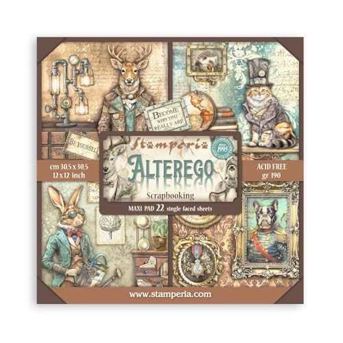 Stamperia - Scrapbook Paper Pad for Scrapbooking, Albums, Card Making, Bullet Journalling and More, Acid Free, Single Face, Perfect for Hobbies, Crafts, and Gifting (Alterego) (30.5 x 30.5 cm)