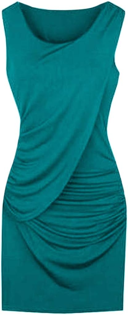 iLOOSKR Womens Party Dress Plus Size Elegant Summer Sleeveless Solid Color Dress