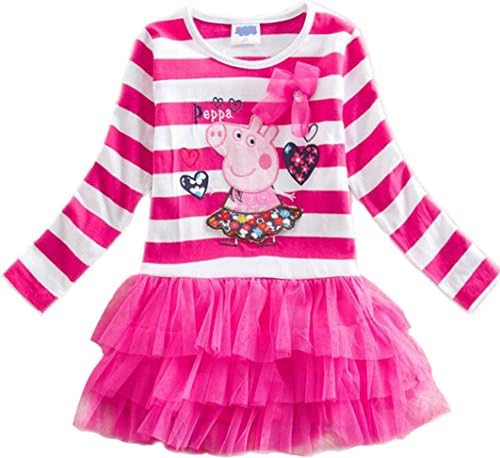 Sidney Girls Peppa pig Pattern Tutu Dress Long Sleeve Striped (18/24m, Rose)