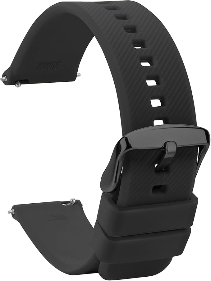 TStrap Silicone Watch Straps 20mm Quick Release Watch Bands Soft Rubber Black Waterproof