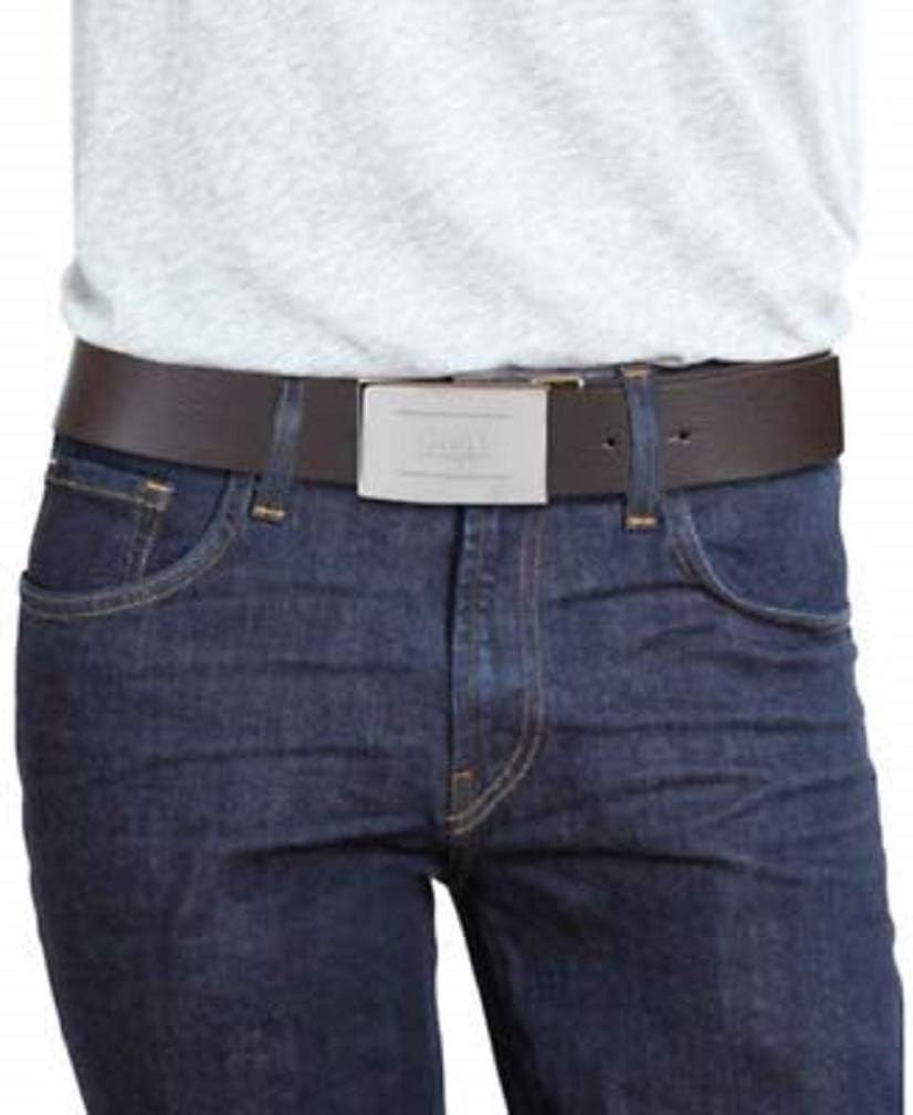 Plate Leather Engraved Logo Brown Belt One Size Size Up to XXL