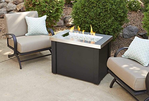 Outdoor Great Room Providence Stainless Steel Crystal Fire Pit Table with Black Metal Base