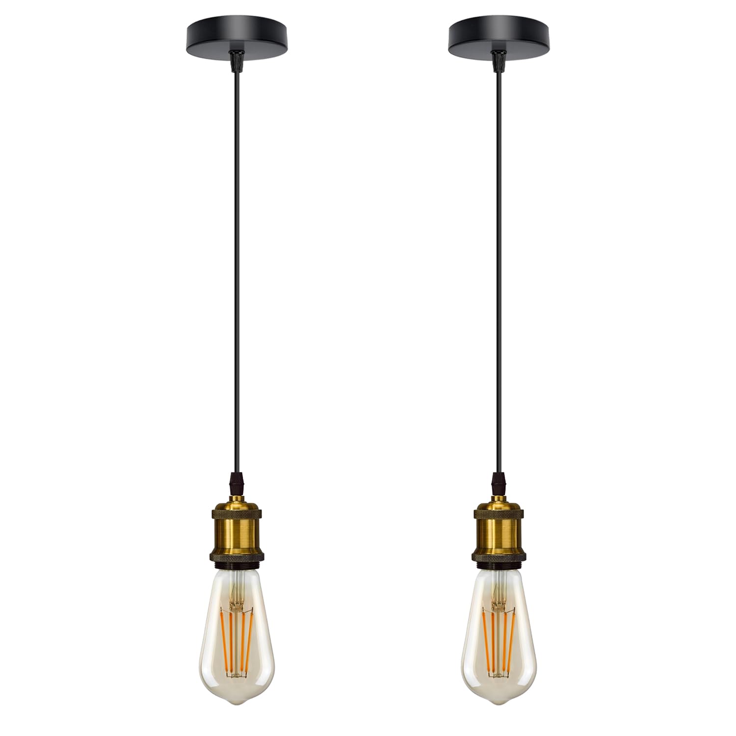 LEDSone Adjustable Vintage Brass Pendant Light Fixture 4.5x7cm Lamp Holder Max 95cm Hanging Wire Easy Fit Ideal for Living, Dining, Kitchen and Retro Inspired Interiors
