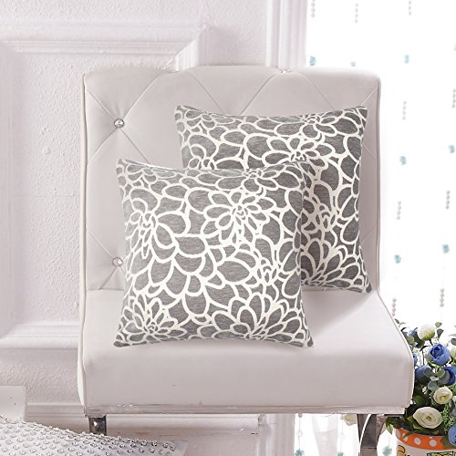 ALBAD Throw Pillow Cover 20 x 20 Inch Sets of 4 Decorative Square Grey Pillow Covers 100% Cotton Decorative Square Cushion Case Sofa Durable Modern Stylish (Petal-Gray 4 PCS, 2020in) - Thumbnail 7