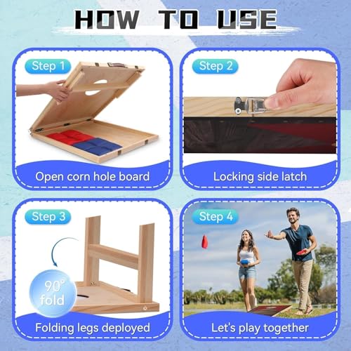 Foldable Cornhole Board Set Solid Wood Cornhole Set with 6 Bean Bags and Carrying Case Portable Cornhole Game Indoor or Outdoor for Adult Backyard Beach Camping Lawn Toss Games