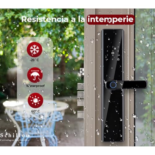 Schilion Cerradura Inteligente para Puerta Exterior e Interior | Códigos Huella Tarjeta física control App Schilion, compatible con ttlock, Resistencia al Exterior Negro
