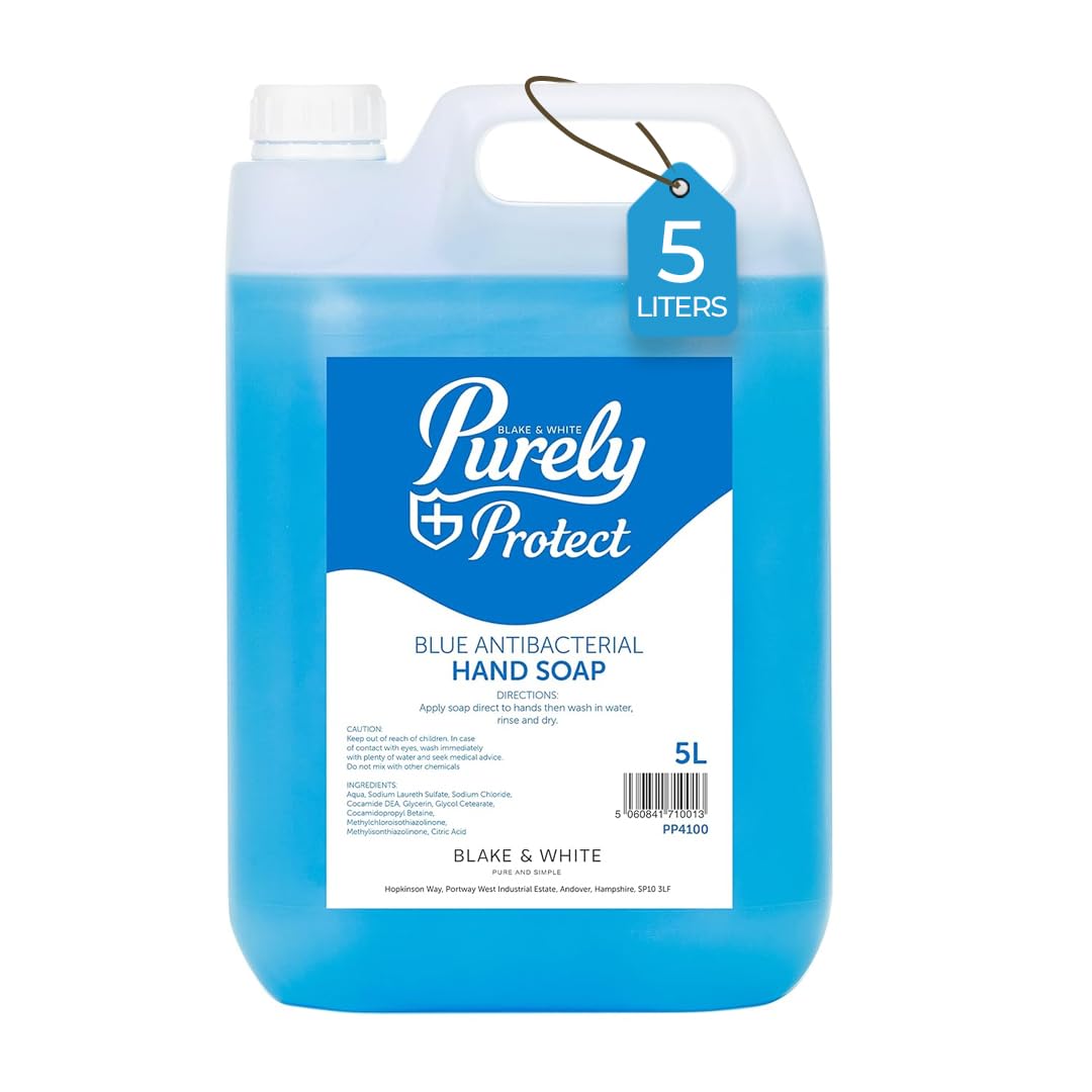 Blake & White Antibacterial Hand Soap 5L - Purely Protect Blue Handwash Liquid Soap for Home, Office, Kitchens and Washrooms - Lightly Scented Hand Wash to Kill 99.9 percent of Germs and Bacteria