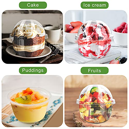 50 Pack 9 oz Plastic Cups with Dome Lids and Sporks Dessert Cups with
