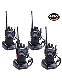 treemoo BF-888S Walkie Talkies recargable, largo alcance radios de dos vías, Construido En linterna LED, recargable batería de litio (Paquete de 4)