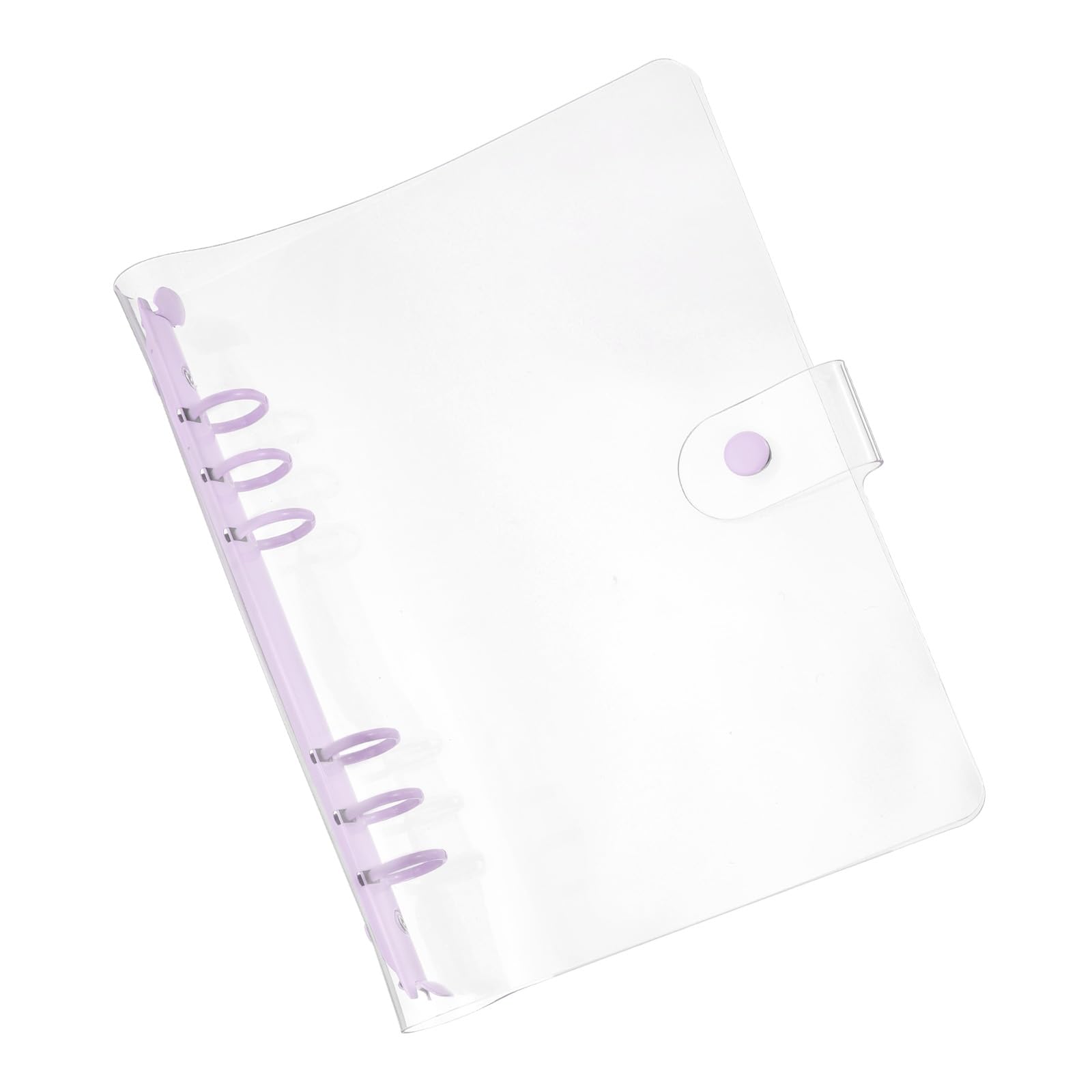 PATIKIL A5 Clear Binder Cover, Soft PVC Loose Leaf Binder Protector Refillable Notebook Shell with Snap Button Closure and 6 Rings for DIY Meeting Notebook Folder, Purple
