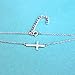 Solid Sterling Silver Rhodium Plated Sideways Cross Pendant Necklace, 16