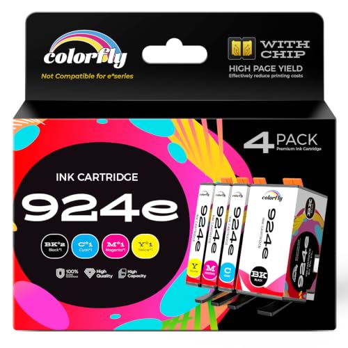 colorfly 924e 924XL Cartuchos de impresora de repuesto para HP 924 XL 924 Compatible con HP Officejet Pro 8120 8122 8123 8125 8128 8130 8132 8133 8134 8135, con chip 4 unidades