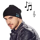 MOCREO Fashion Bluetooth Knit Hat with Stereo Headphones and Microphone Warm Chunky Soft Beanie Hands Free Talking for iPhone Samsung Android And iPad Men and Women Christmas Gift(Black)
