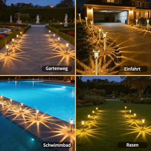 LED Solarleuchten Garten, Solarlampen für Außen Garten, 6 Stück Warmweiß Solar Gartenleuchte, IP44 Wasserdicht Solarleuchten Garten Deko für Rasen, außen, Garten, Terrasse