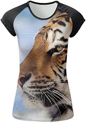 Womens Tiger Face Classic Raglan Short Sleeve Tshirts Workout Pullover Sweatshirt For Gym Jogging Baseball Jersey Tee Shirt