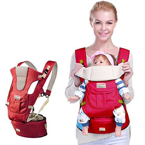 Baby Carrier Backpack, URVOGUE Breathable Baby Hip Seat Carrier 6 Carry
Ways with Detachable Seat and Head Support and Structured Bucket for
Baby (red)