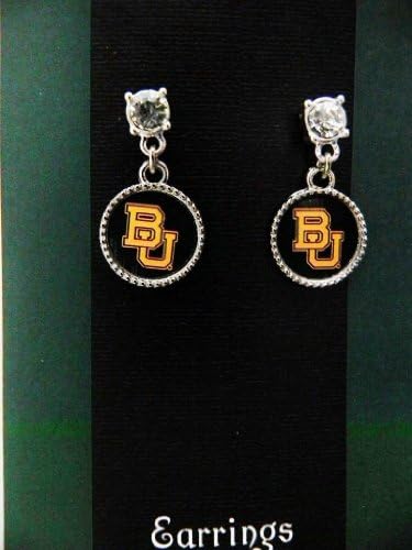 Officially Licensed Baylor University Bears BU Silvertone Crystal Stud Earrings