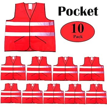 CIMC Reflective High Visibility Safety Vest with Pockets,10 Pack, Bright Construction Vest with Sliver Strip,Hi Vis Vest for Working outdoor,Made from Breathable Neon Orange Mesh (neon orange)
