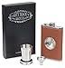 Shot Flask - Dirty Mack's 8oz Brown Leather Stainless Steel 8 Ounce Hip Whiskey Flask Gift Set with Collapsible Retractable Steel Cup and Easy Pour Funnel - Premium Two Part Gift Box