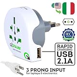 Q2Power World to Italy Travel Adapter with USB Port, for Type L Outlets, Grounded and Safe, Works with Laptops, Computers, Smartphone Chargers, Portable Devices