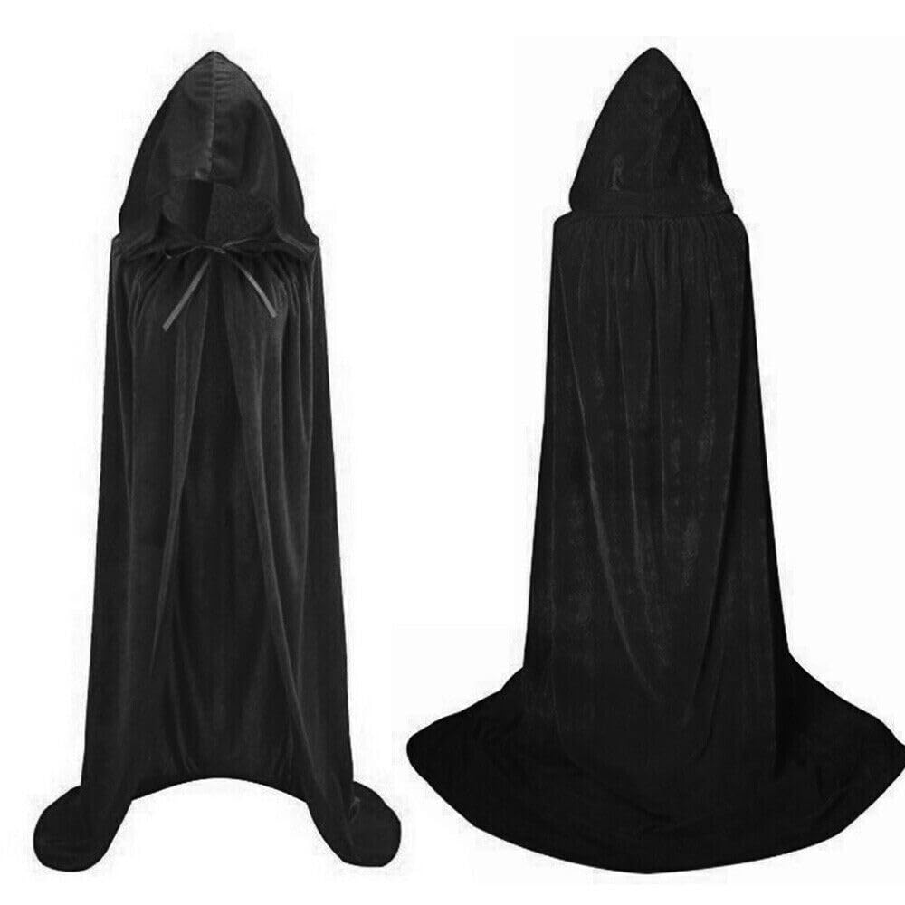 Halloween Hooded Cape Witch Cosplay Accessories Adult/Kids Halloween Fancy Dress Costume, Adult cape, Cloak for Halloween Party Fancy Dress, Masquerade, Family Party (Black)