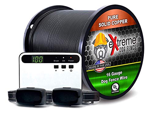 Basics Rechargeable Electric Dog Fence Plus – Upgraded 16 Gauge Boundary Wire – 2 Dog Kit with 1500′ of Boundary Wire (Up to 2 Acres)