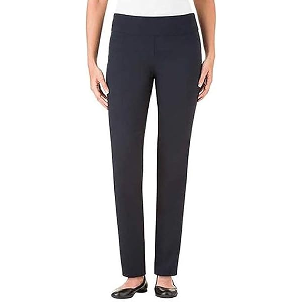Hilary Radley Ladies' Pull-On Pant with Tummy Control/Black/Off-White Plaid  (Multi)/Small at Amazon Women's Clothing store