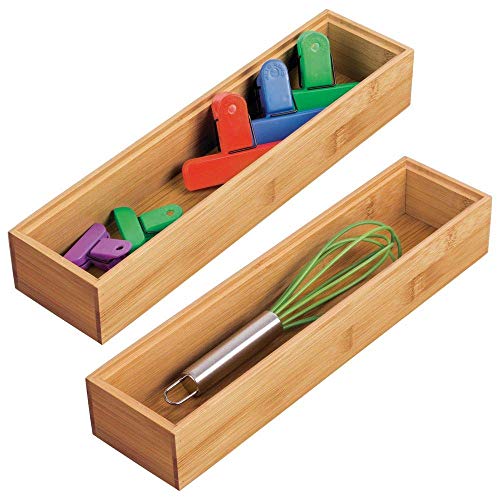 mDesign Pack of 2 Functional Drawer Organiser — Stylish Wooden Tray as Utensil or Cutlery Organiser — Kitchen Drawer Organisers — Light Brown
