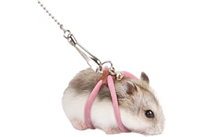 Harikaji Hamster Harness,Adjustable Harness Vest Leash Hamster Chest Straps with a Small Bell Rat Mouse Squirrel Sugar Glider Small Animal (Pink)