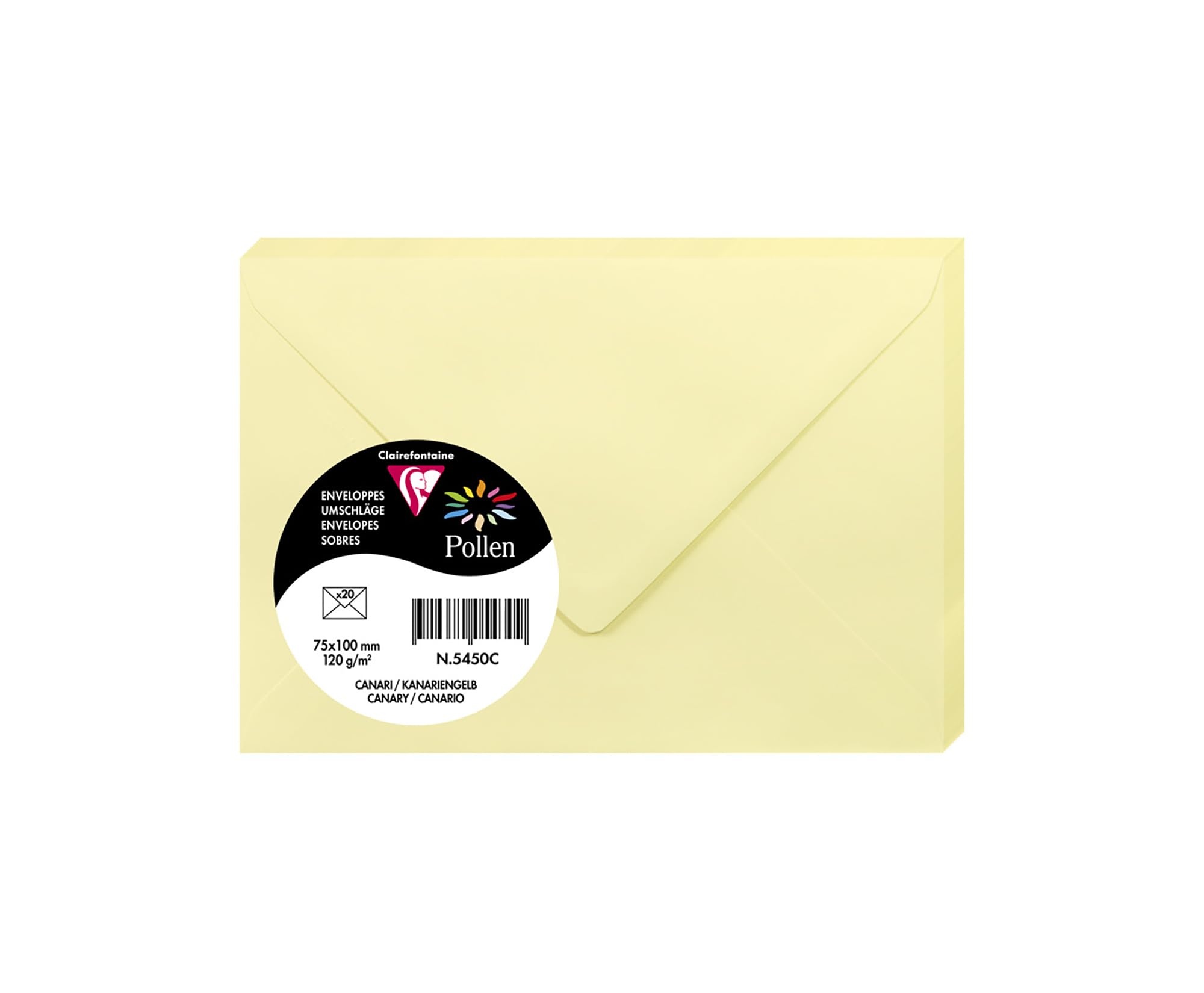 Clairefontaine 5450C Pack of 20 Gummed Envelopes Format 7.5x10cm 120g/m² Canary Colour Invitation Events Correspondence Pollen Range Premium Smooth Paper