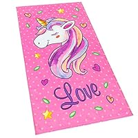 Softerry Love Unicorn and Stars Velour Beach Towel for Kids 28in x 55in 100% Cotton