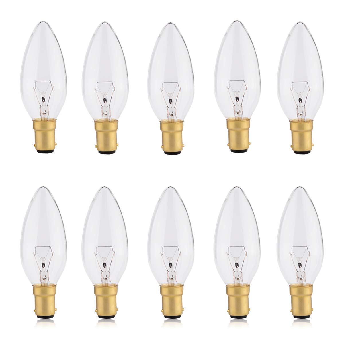 B15 Candle Bulb 2̣5̣Ẉ, 10 Pack SBC Dimmable Small Bayonet Light Bulbs Soft Warm White 2700K, 260 Lumens, by Fancibuy