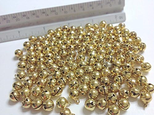 LOT of 40 Pieces Decorating Crafts Bells SMALL Silver, Gold Metal Shinny Craft Projects Christmas Jingle Bell Supplies Decorative Mini 8mm (Gold)