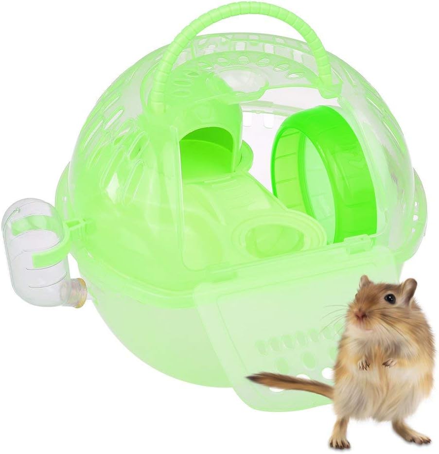 ASUMAN Portable Hamster Travel Carrier Practical Plastic Hamster Cage Durable Hamster Living Habitat House with Slide Design and Feeding Tank for Gerbil Hamster Small Animal(Green)