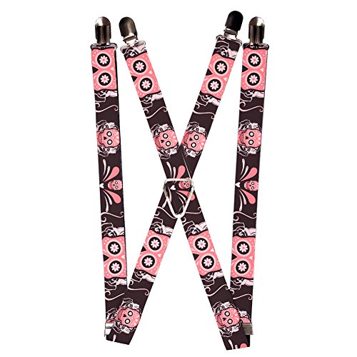 Pink Skull Faces with Creative Design on Grey Suspenders