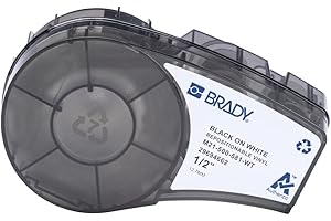 Brady Authentic (M21-500-581-WT) Repositionable Vinyl Labels for Equipment, Facility ID, Floor Marking, Lab, Lean/5S, Pipe/Valve, Black on White -Designed for M210, M210-LAB, M211 Printers, 0.5"Wx21'L