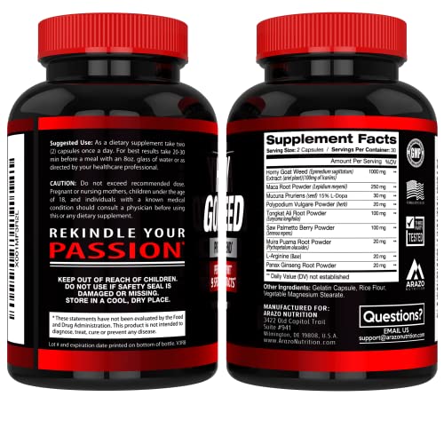 Arazo Nutrition Premium Horny Goat Weed Extract with Maca Root, Ginseng