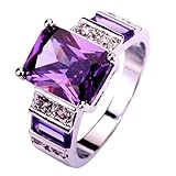 Yazilind Women's Ring with Emerald Cut Big Stone Purple White Cubic Zirconia CZ Silver Plated US Size